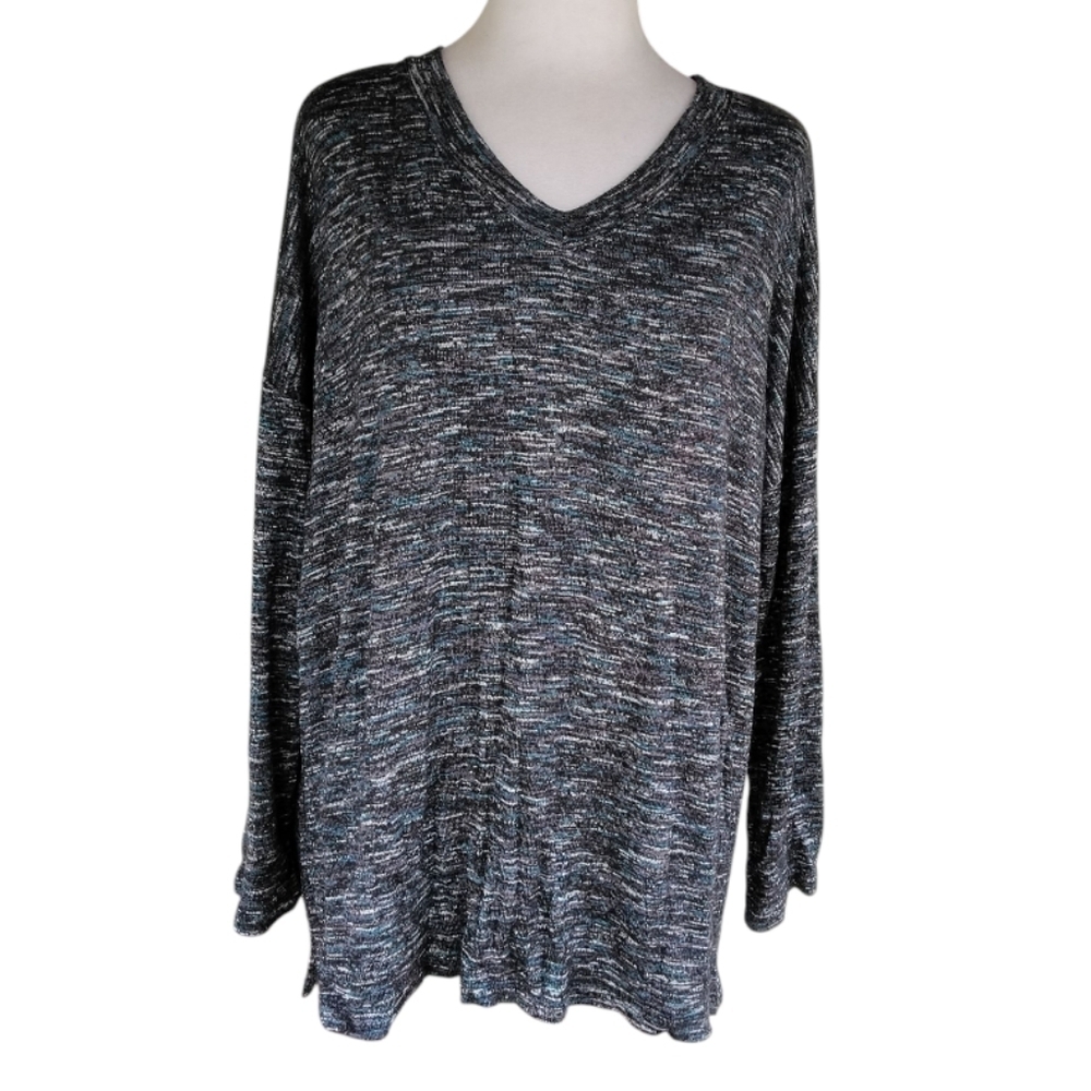 Chico's Heathered Space Dye Long Sleeve Scoop Neck Sweater Size 2 Large
